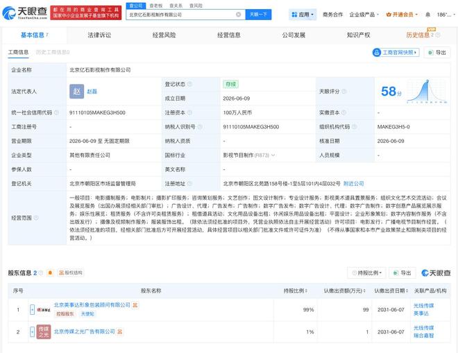 光线传媒在北京成立新影视制作公司，拓展摄影扩印服务边界